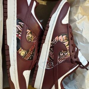 Custom Nike Burgundy Dunks Sneakers with Tribal Paint